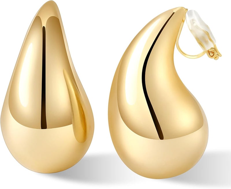 NVWAROCK Store Gold Drop Clip On Earrings Dupes Teardrop Chunky Non Pierced Earring 14K Real Gold Plated Hypoallergenic Lightweight Earrings for Women（Gold and Silver） - Image 1
